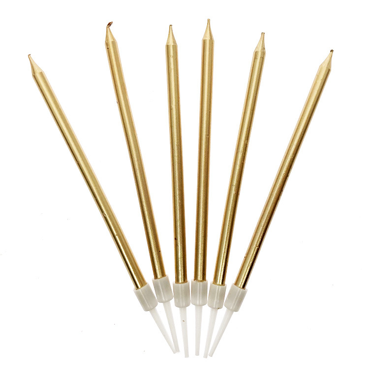 5ZW Long Rod Gold Silver Colorful Gold-Plated Pencil Birthday Candle Dessert Table Cake Baking Supplies 6 Pieces Box
