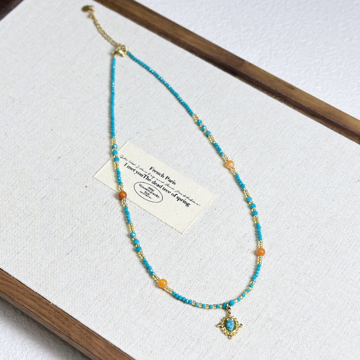 Court Style Amethyst Beaded Necklace Forest Style Turquoise Freshwater Pearl Collarbone Chain Full Titanium Steel Necklace