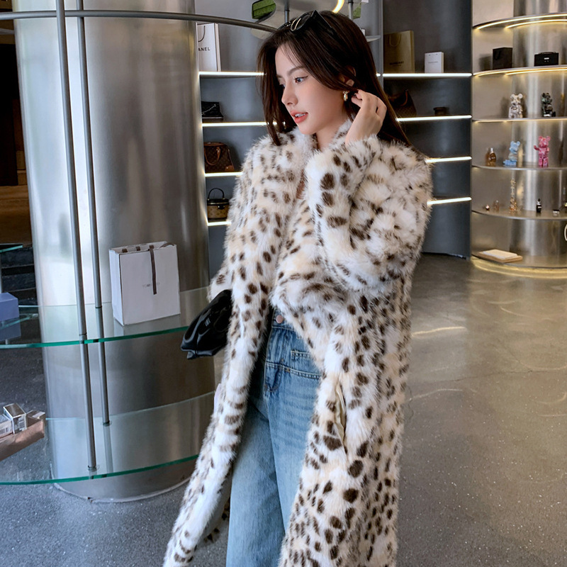 Woven lapel ruffle fur trench coat fox fur raccoon fur faux fur coat