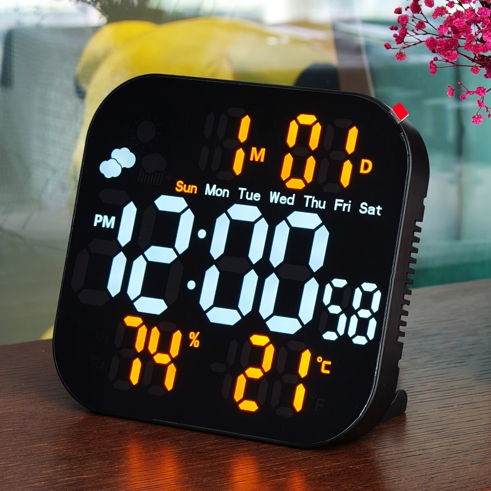 Cross-border Multifunctional Clock LED Electronic Clock Living Room Weather Temperature Display Wall Clock Hanging or Standing Dual-Use Clock