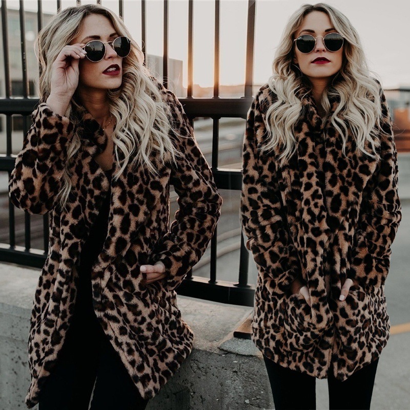 Faux fur real shot sales winter new faux fur women's medium-long leopard print faux fur coat