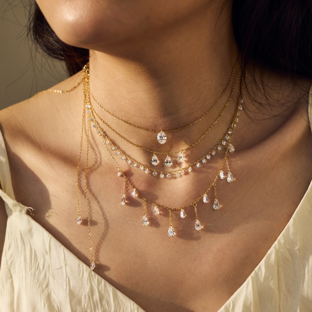 Live S925 sterling silver necklace for women, oval pear-shaped teardrop tassel pendant neck chain silver accessories wholesale