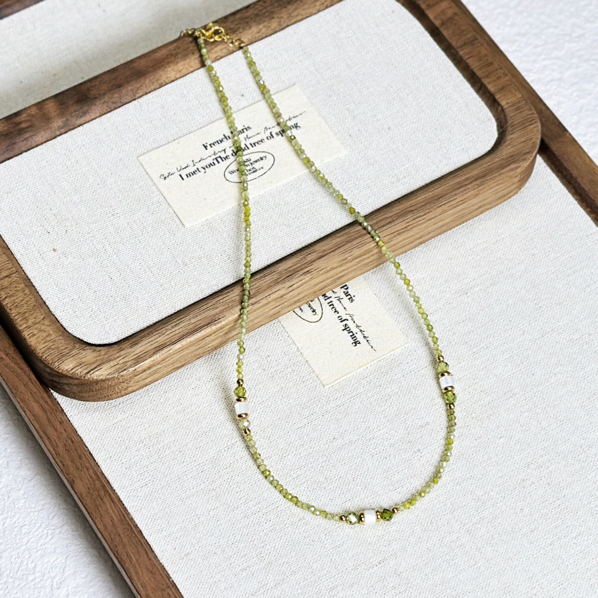 Simple Olive Green Zircon Crystal Beaded Necklace Ultra Fine Layering Simple Small Freshwater Pearl Necklace Women