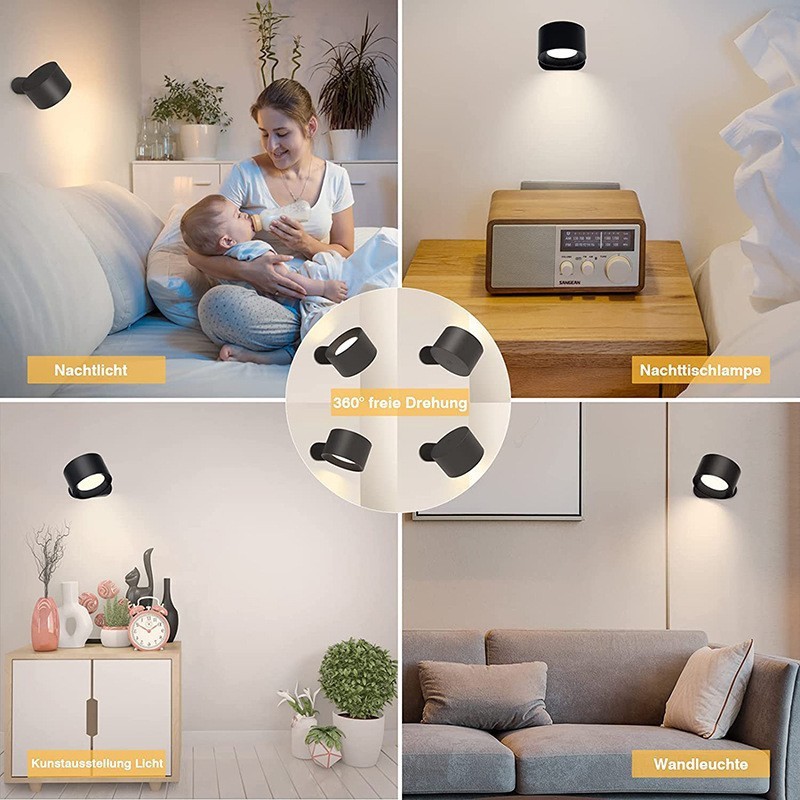 USB rechargeable magnetic wall lamp LED bedside reading lamp portable touch adjustable night light magnetic wall lamp