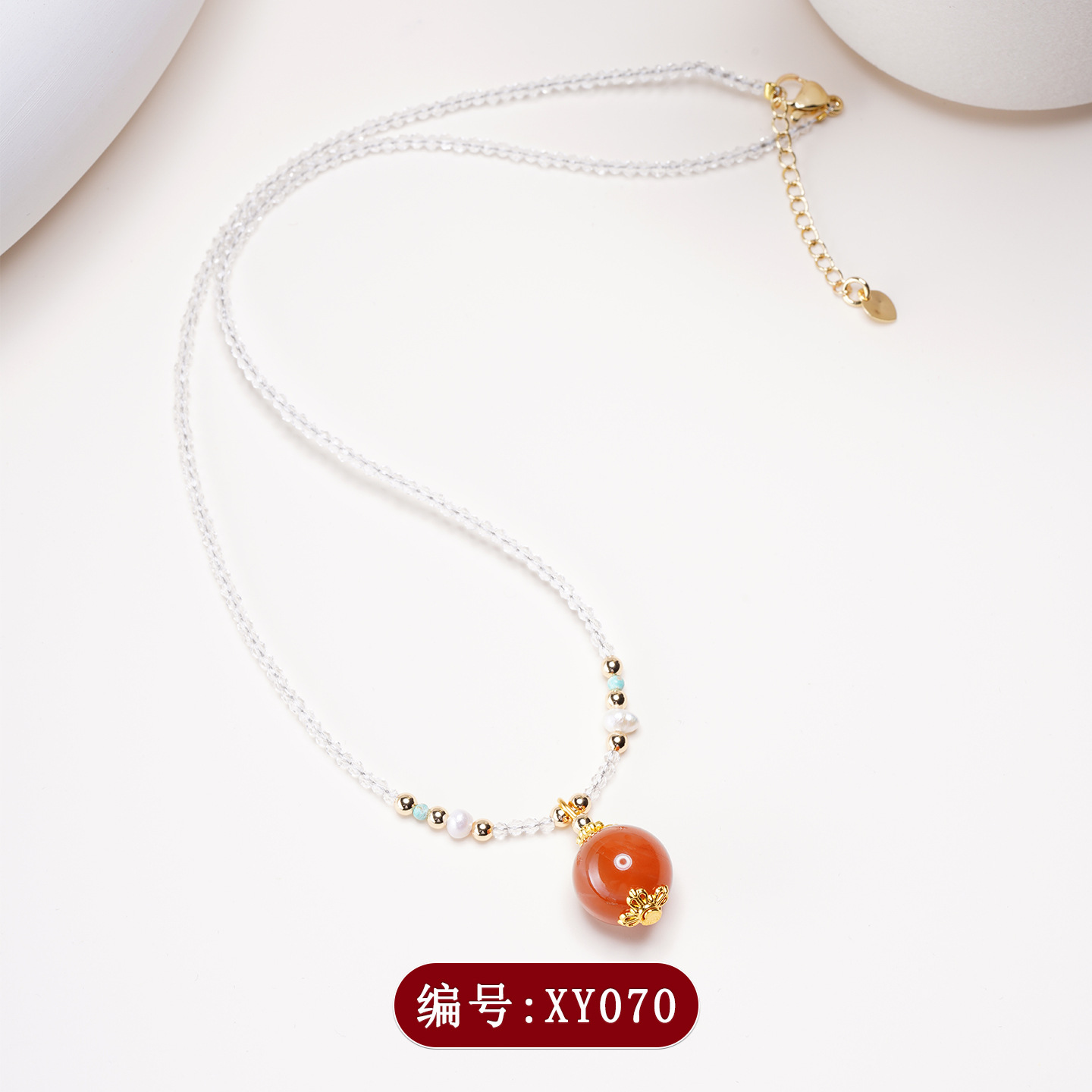 XY070南红玛瑙微镶吊坠锁骨链