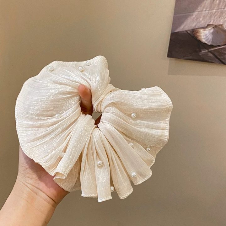 67#米色流光纱褶皱钉珠约20cm