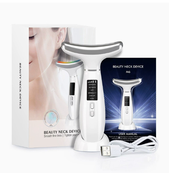 Microcurrent Neck Beauty Device Facial Seven Color Light Beauty Device Vibration导入 EMS Massage Stick Home Facial Neck Beauty Device