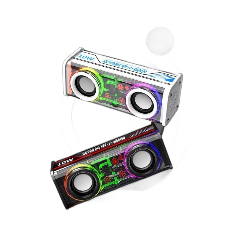 V8V1 Bluetooth speaker transparent mecha colorful subwoofer wireless portable mini desktop speaker