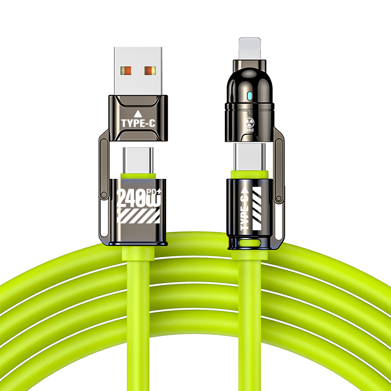 Silicone Four-in-One Data Cable 240W Fast Charging Cable for iPhone Apple Huawei Xiaomi Samsung