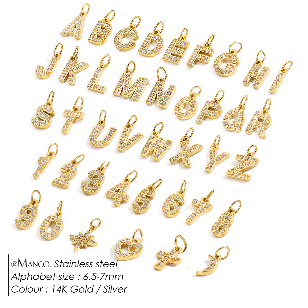 eManco Full Diamond Stainless Steel Jewelry Accessories Letter Single Pendant DIY Zircon Necklace Bracelet Charm