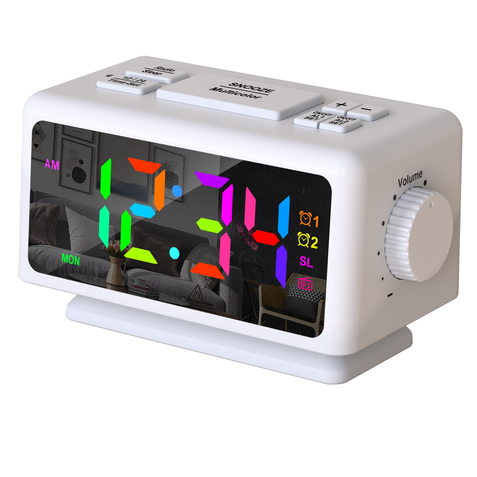 New Calendar Radio Alarm Clock RGB Colorful Mirror Large Screen Display Electronic Clock