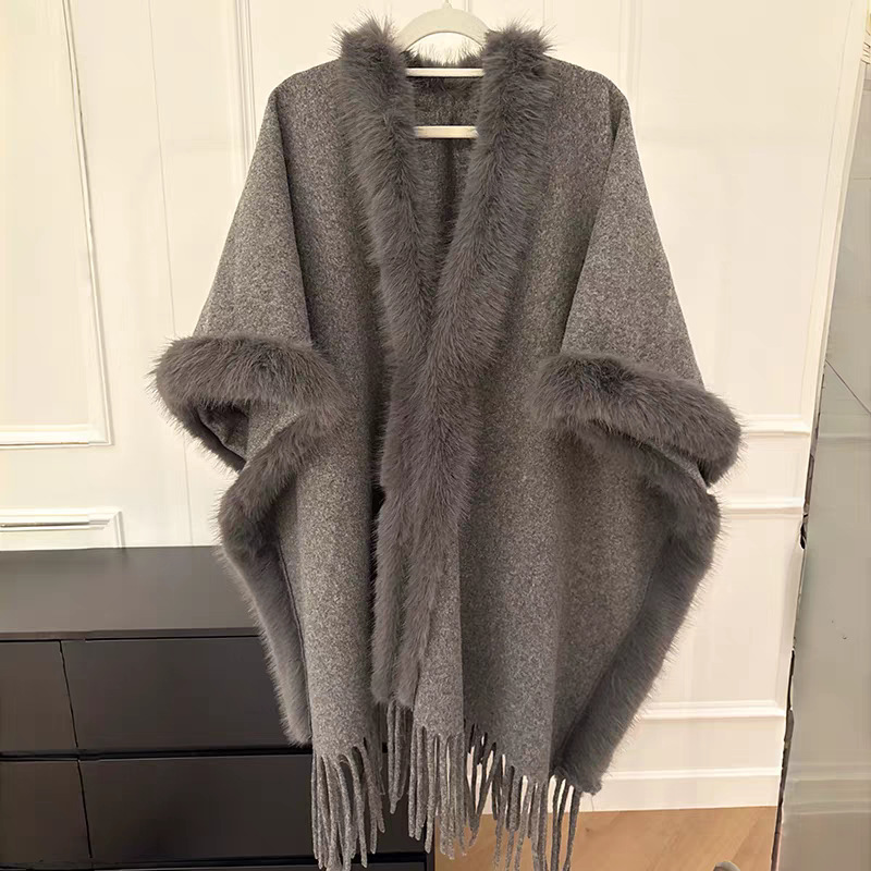 Shawl Cape Outer Wear Women Autumn Winter Thickened Fluffy Fur Scarf Cape Dual Use