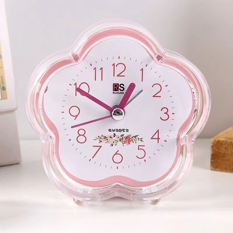 Sales simple plastic alarm clock student with light candy color clock flower-shaped cartoon portable alarm clock