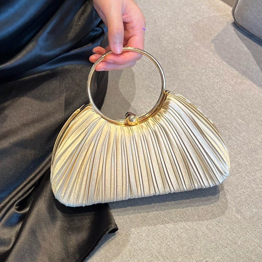 New Pleated Evening Bag Women's Handbag Celebrity Banquet Clutch Dress Bag Ring Handbag