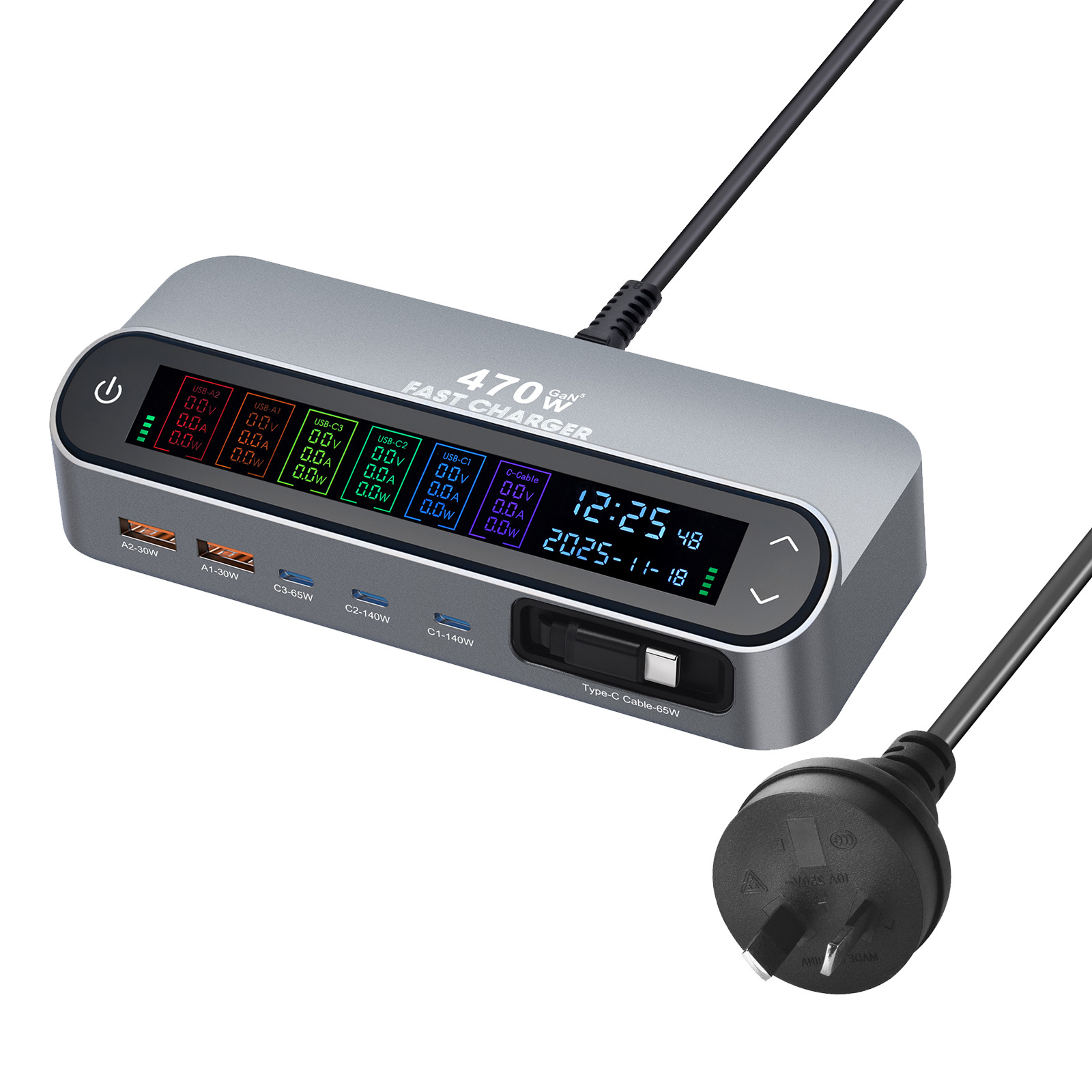 New 470W Retractable Cable Desktop Charger 405W Digital Display GaN PD Charger 140W Digital Display Direct Charger