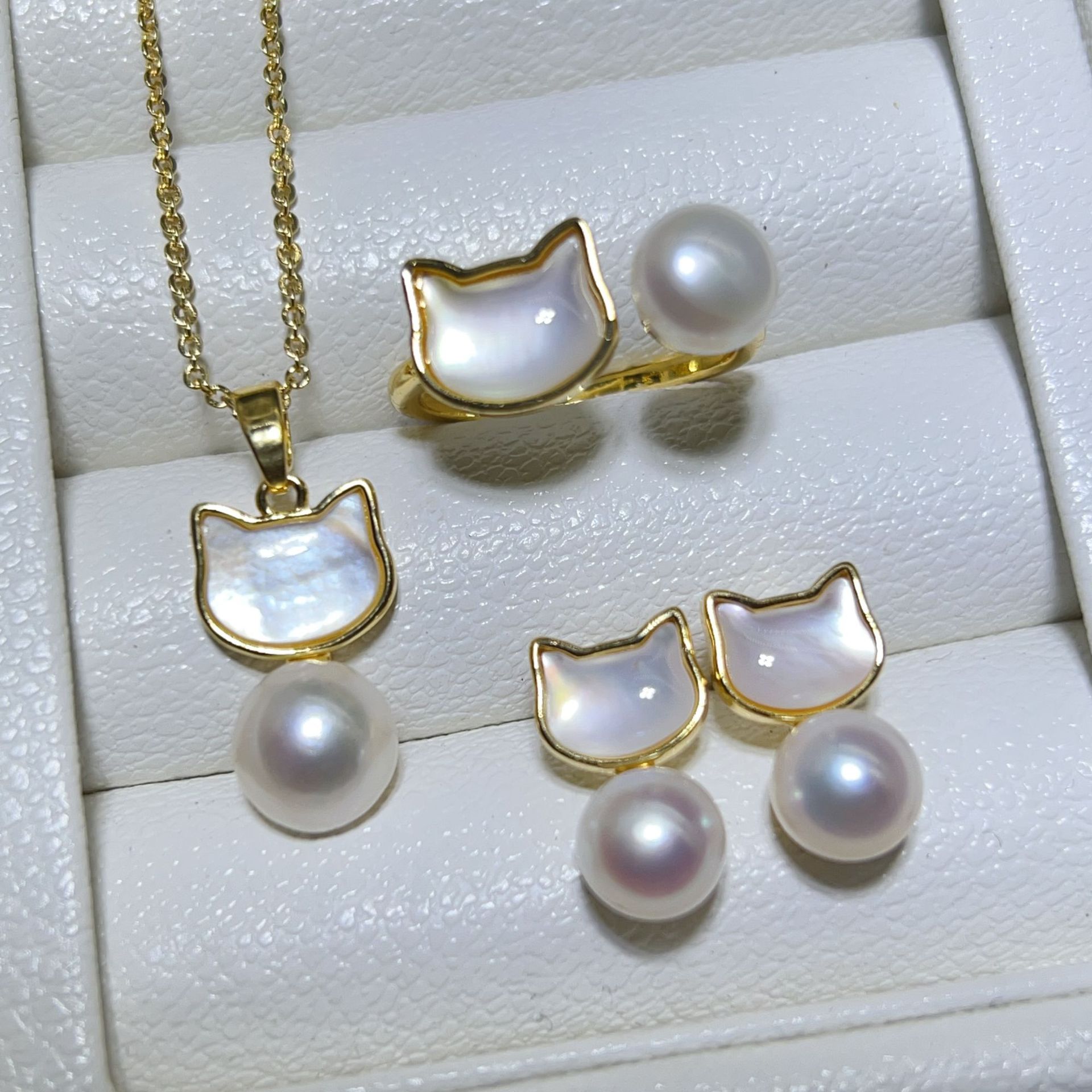 Zhuji Pearl Gold-Plated Summer New Pearl Set Natural Freshwater Pearl Cute Little Animal Earrings Necklace