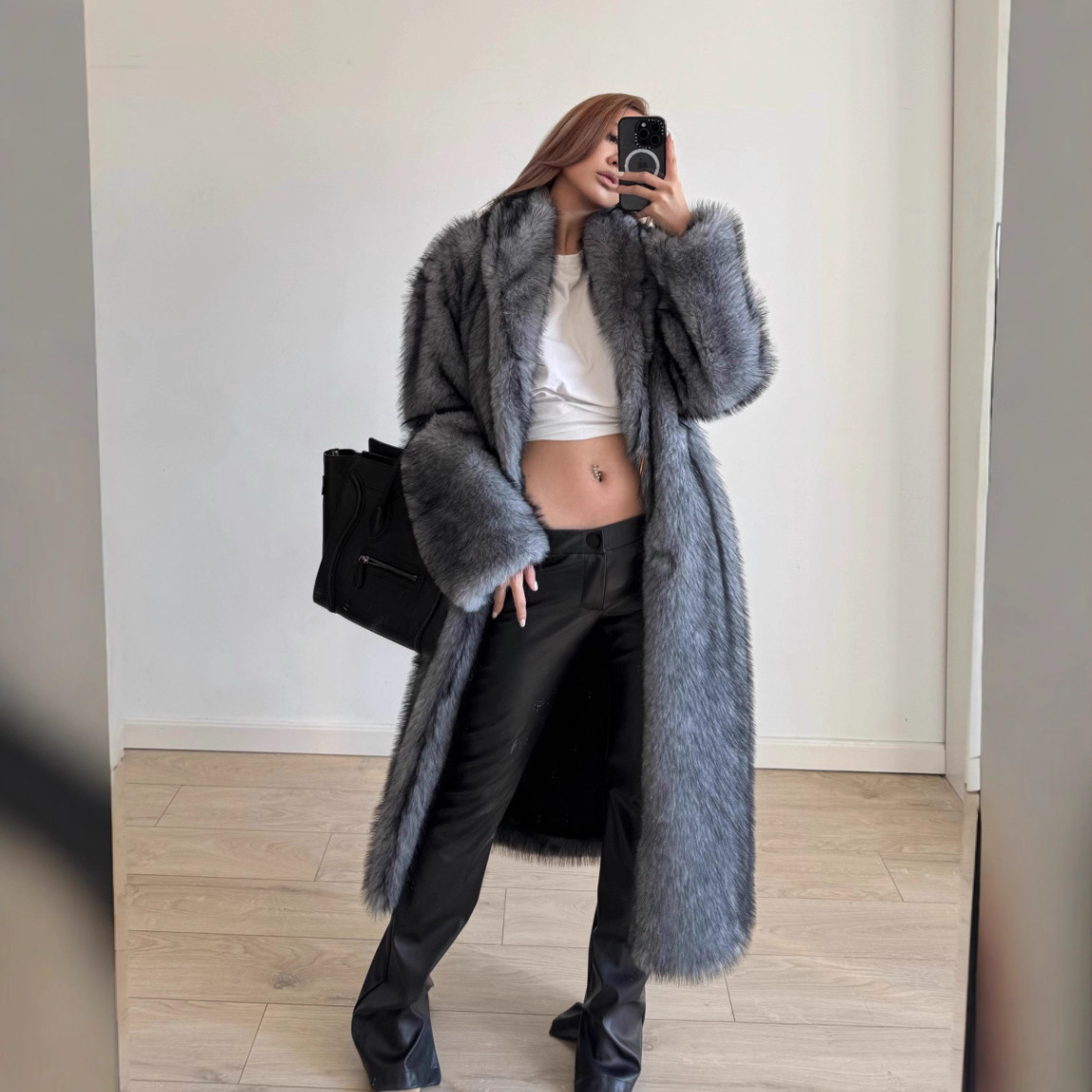 New faux fur artificial fur jacket lengthened shawl collar fox fur fluffy eco-friendly fur