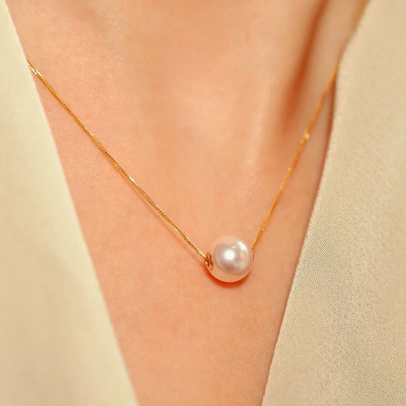 S925 Sterling Silver Single Bead Lulutong Necklace Women Commute Strong Light Natural Freshwater Pearl Pendant Summer