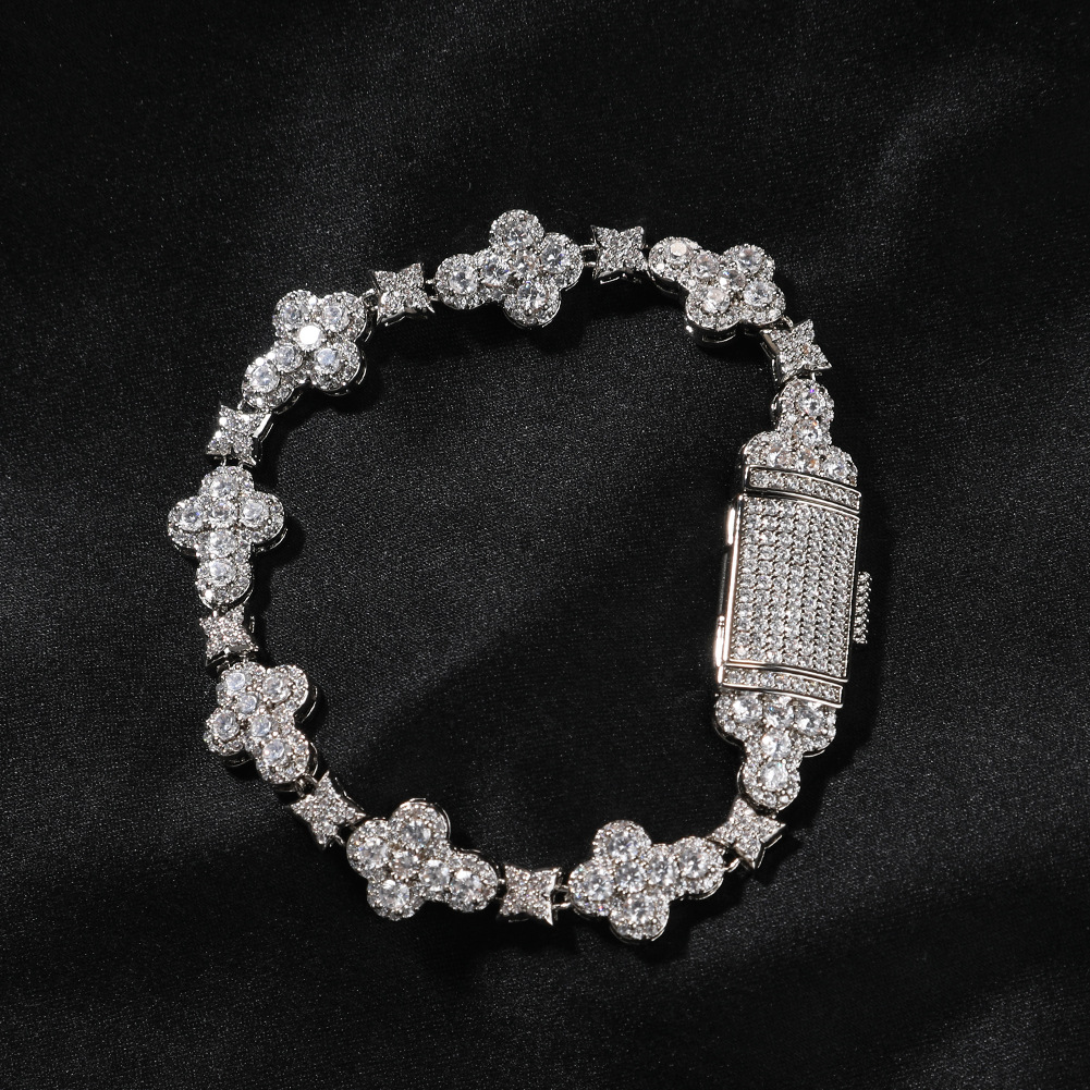 New Simple 10mm Cross Flower Bracelet Micro Inlaid Zircon Sparkling Hand Jewelry