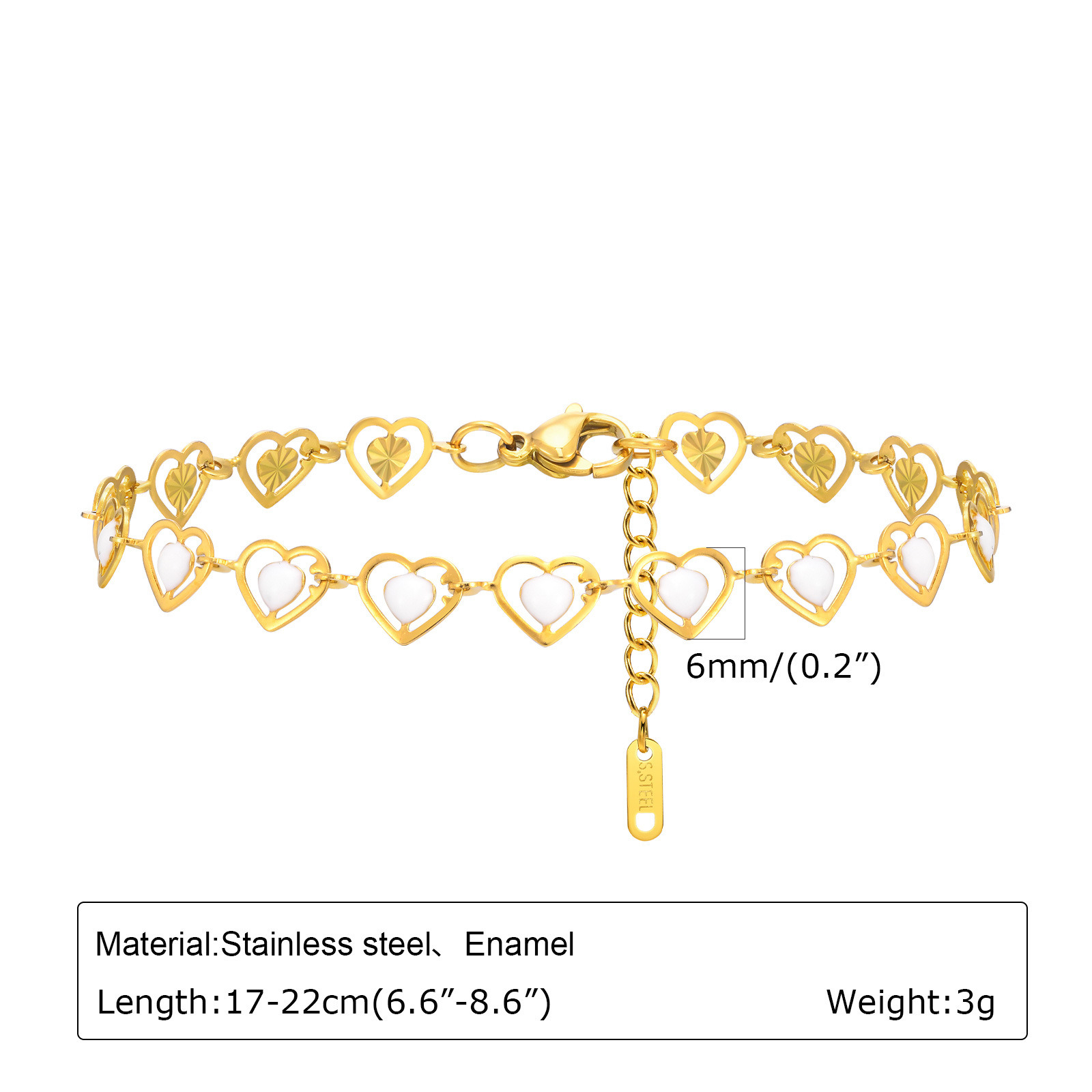 Women's Stainless Steel Drop White Oil Heart Shape Flower Cherry Colorful Bracelet Gold Accessories