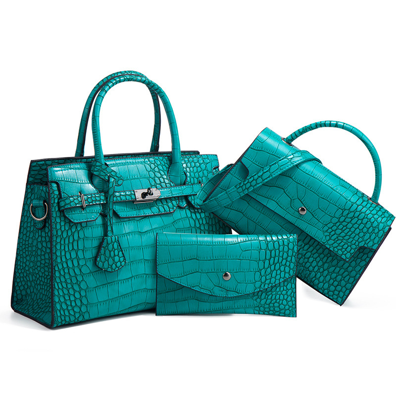 2026 new autumn winter crocodile pattern handbag crossbody bag large capacity three-piece set mother-child bag