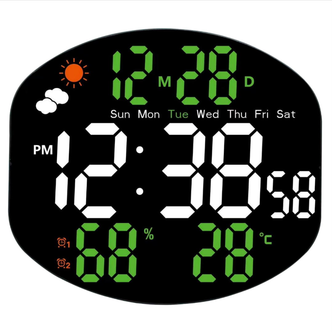 10-inch Round Large Screen Digital Electronic Clock Remote Control LED Alarm Clock Display Weather Temperature Humidity Calendar Wall Clock