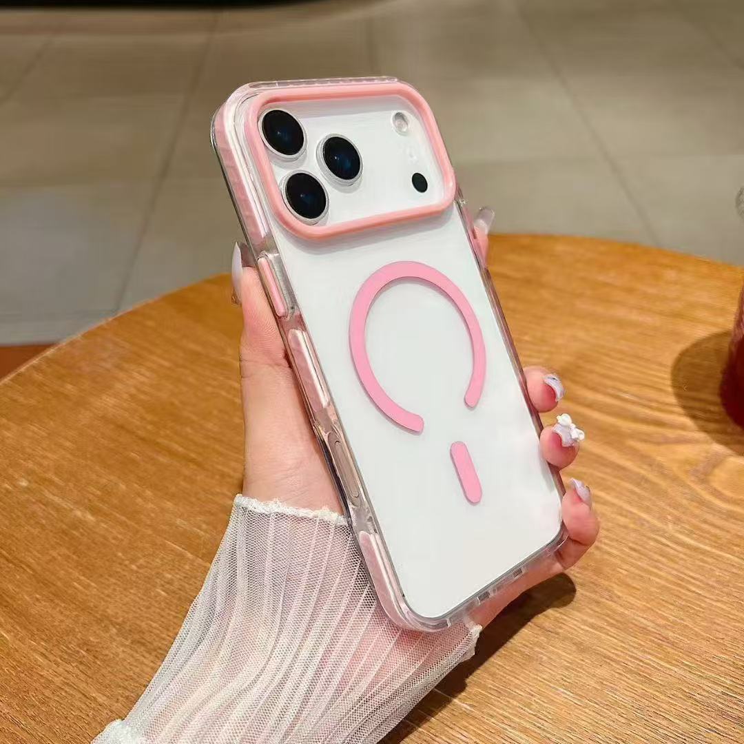 Japan and Korea good quality compatible with Apple 17 two-color 2.0 acrylic half ring magnetic wireless charging phone case