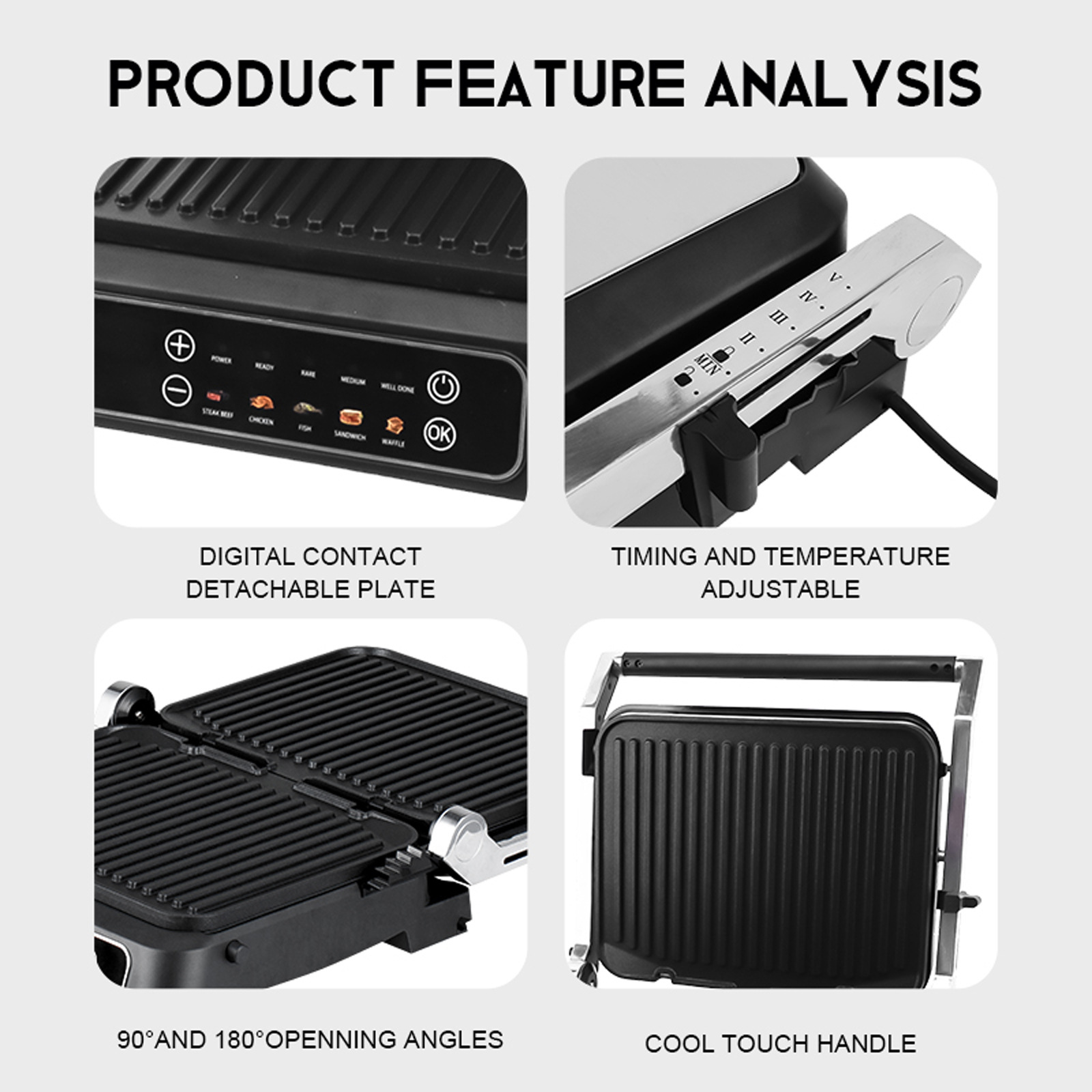 Breakfast Machine Touch Screen Steak Grill Multifunctional Magnetic Swappable Plates Waffle Maker Smart Display