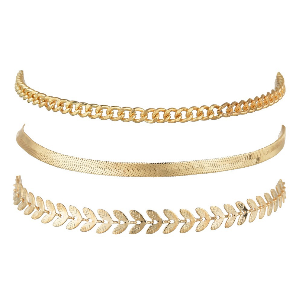 Rongshang Accessory Anklet Set Women's Anklet Three-Piece Flat Snake Wheat Chain Ankle Ornament