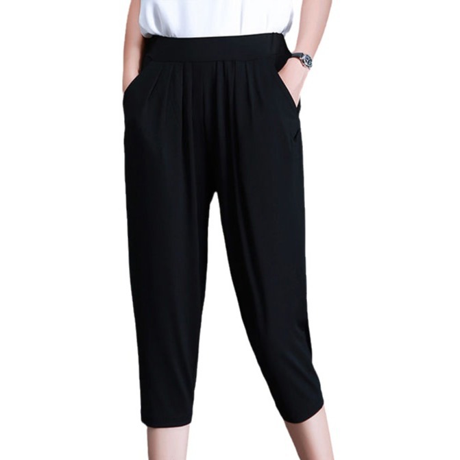 Plus size seven-tenths pants women summer fat mm pants thin 300 jin ice silk loose fat sister harem pants