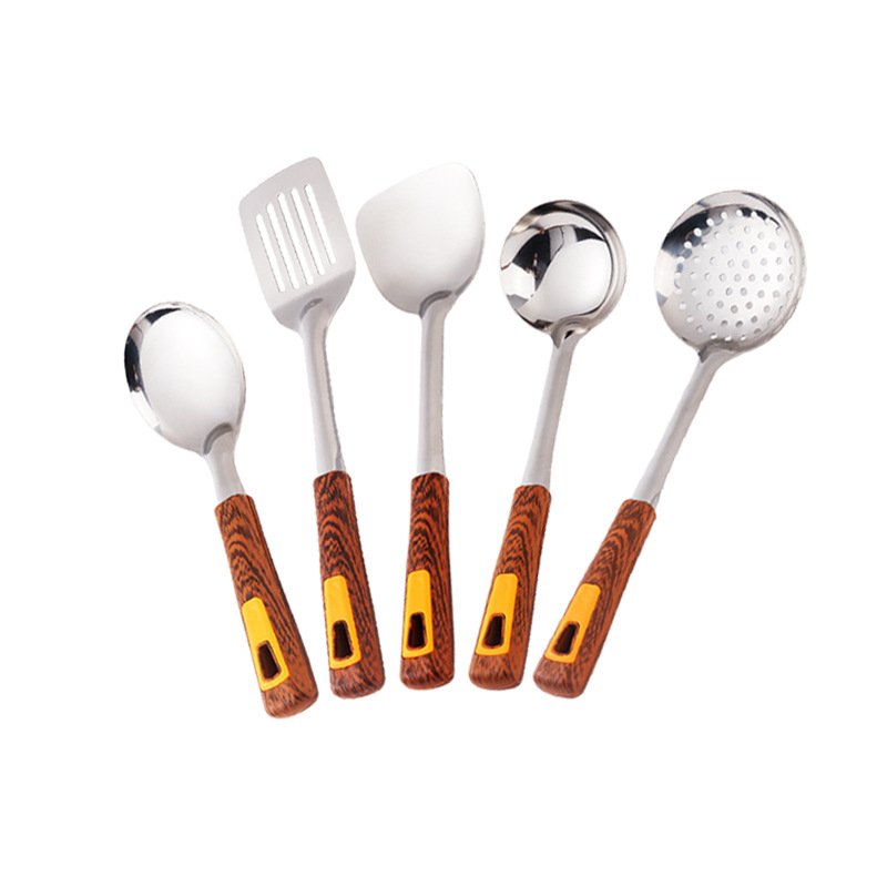 Stainless steel spatula, soup spoon, imitation wooden handle, household items, kitchenware set, kitchen tools, daily necessities