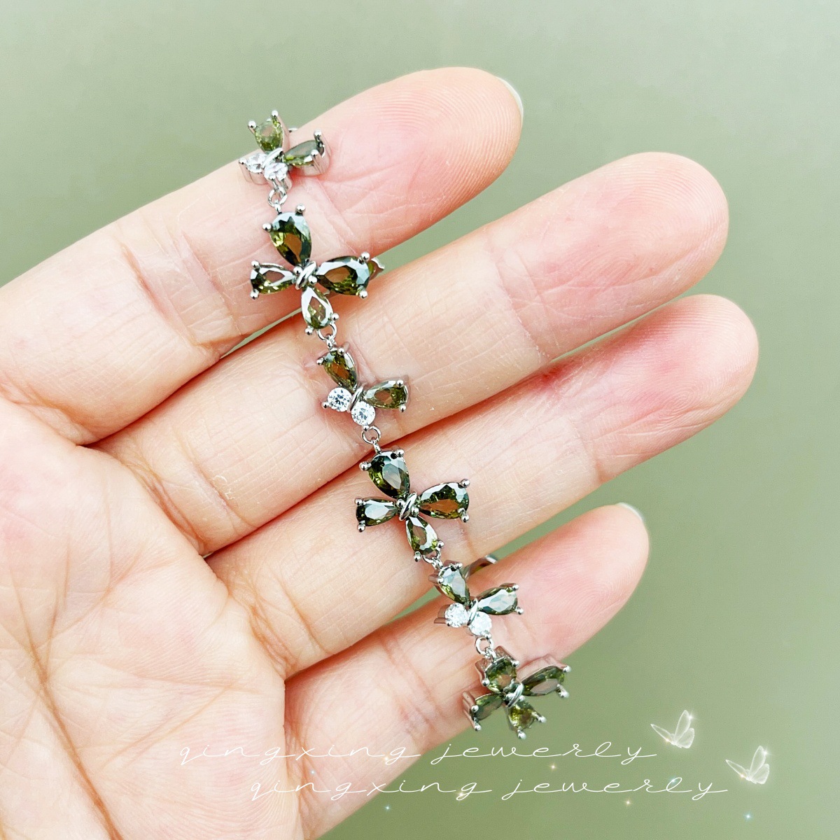 Butterfly Olive Green Zirconia Bracelet Exquisite Red Corundum Light Sea Blue Spinel Hand Jewelry