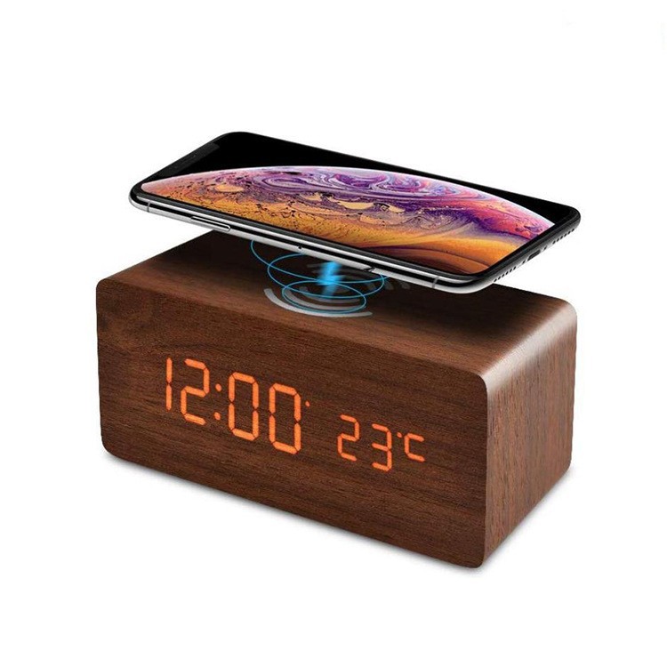 Temperature Wireless Charging Wooden Clock Digital Clock Electronic Alarm Clock LED Wireless Charging Wood Clock
