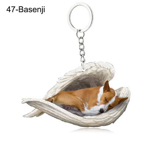 Simple Style Dog Cat Sleep Angel Pendant Backpack Keychain Car Keychain Animal Pet Decoration