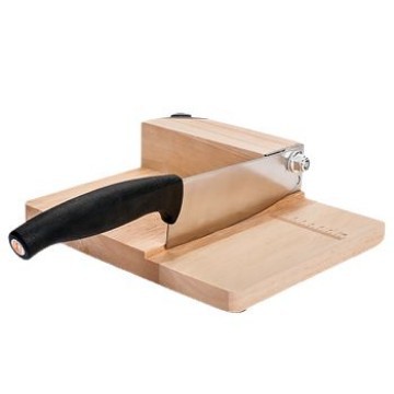 Shandao Wood Base Guillotine, Stainless Steel Rice Cake Knife, Small Slicer for Bacon, Nougat, Aji Gao
