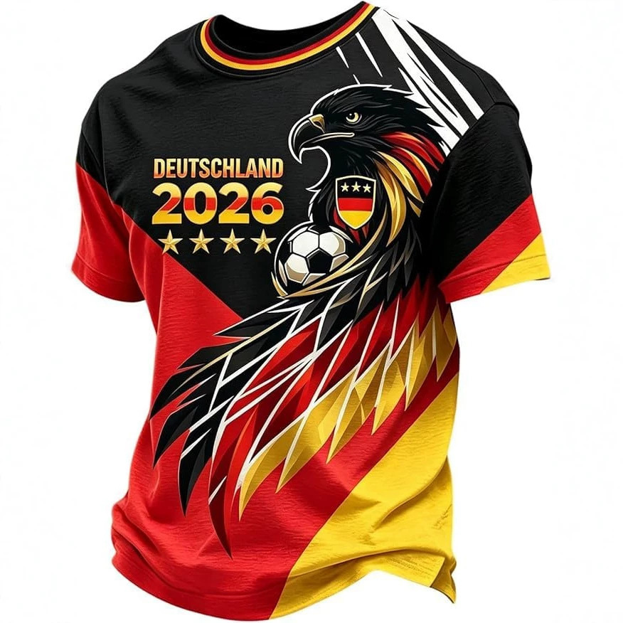 2026 New Men's Round Neck T-Shirt Football Star Eagle Germany Print Men's Top