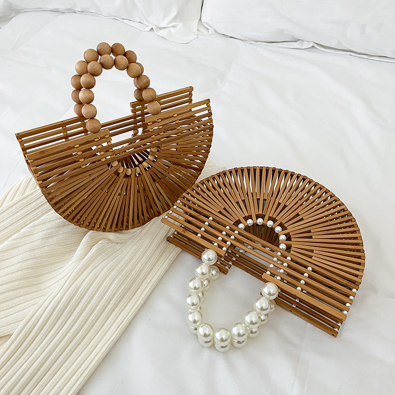 Woven Summer Bag 2022 Forest Girl Hollow Large Capacity Wood Bead Xiao Xiang Style Handbag