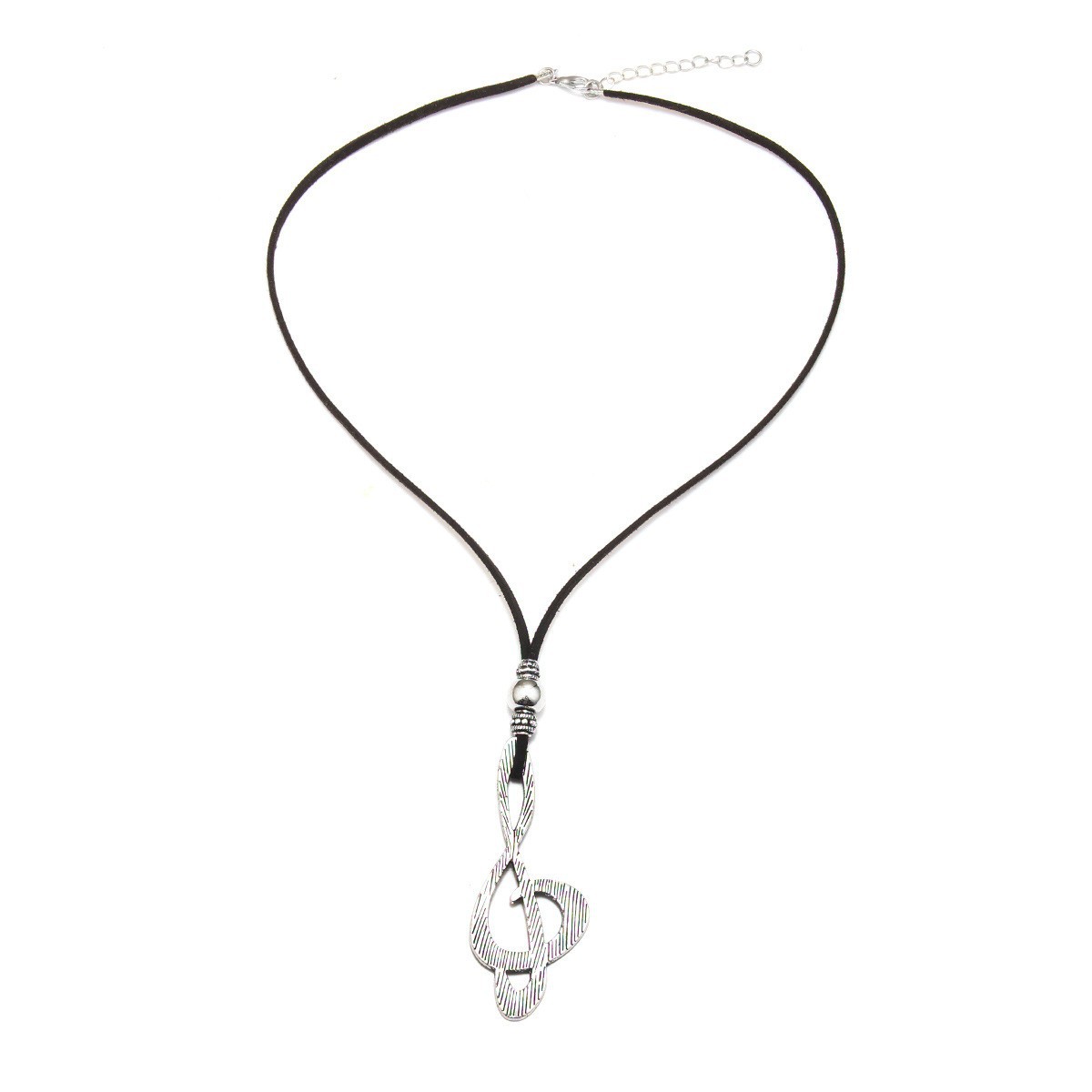 Cowhide Rope Ethnic Pendant Leather Accessories Fingerprint Alloy Sweater Chain Round Necklace