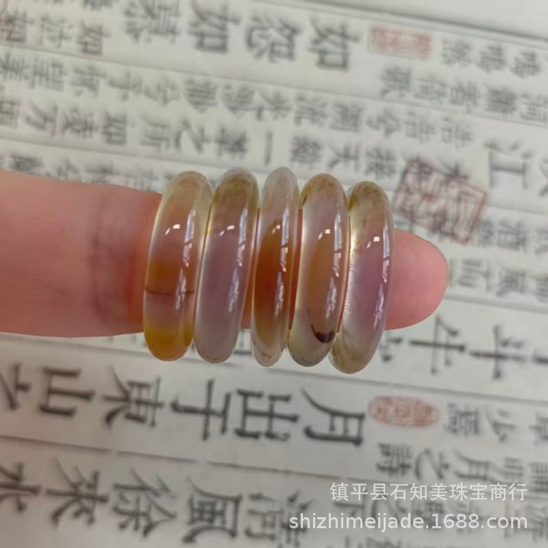 Natural High Ice Horse Material Champagne Gold Ring Ice Transparent Agate Chalcedony Ring Jade Running Ring Hand Jewelry Ring