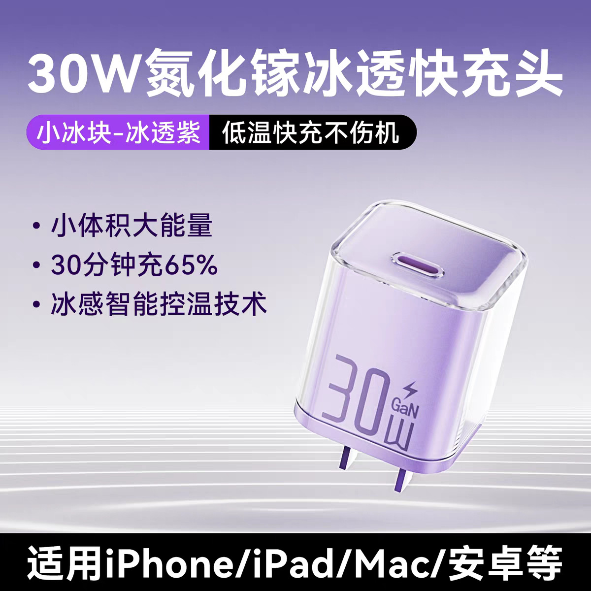 New PD30W ice transparent GaN charger for Apple 8-17 phone fast charger GaN fast charger