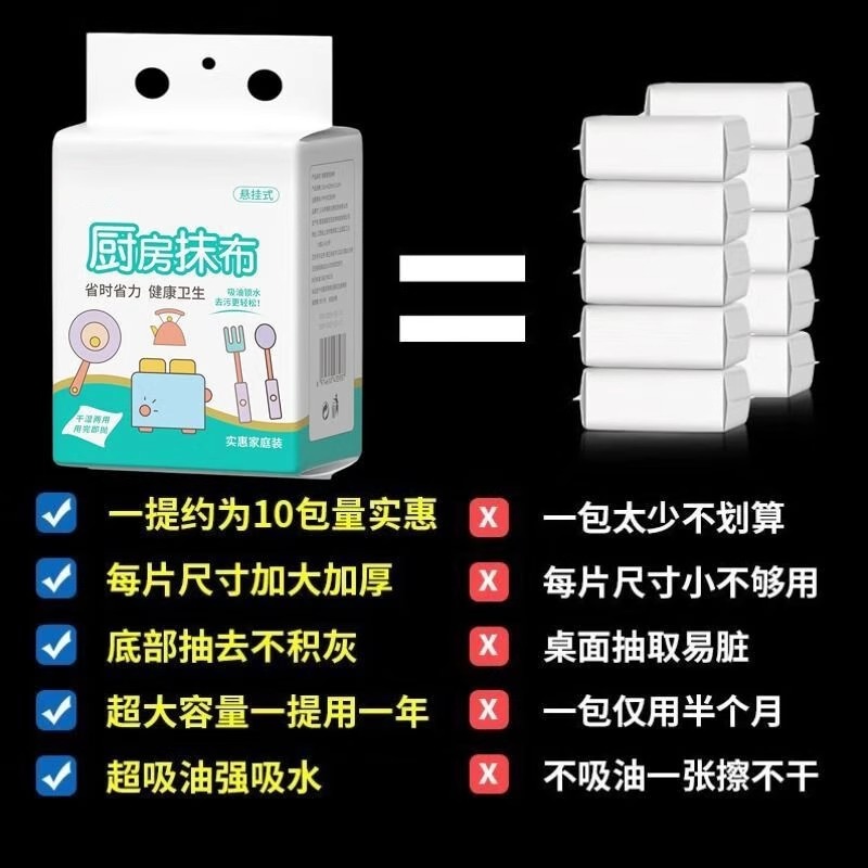 Hanging kitchen paper towel, oil-absorbing, water-absorbing, de-oiling cloth, thickened disposable dishcloth, dry and wet use