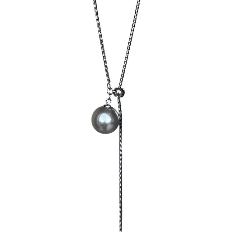 Three-color pearl necklace pull adjustable long alloy snake bone simple sweater chain