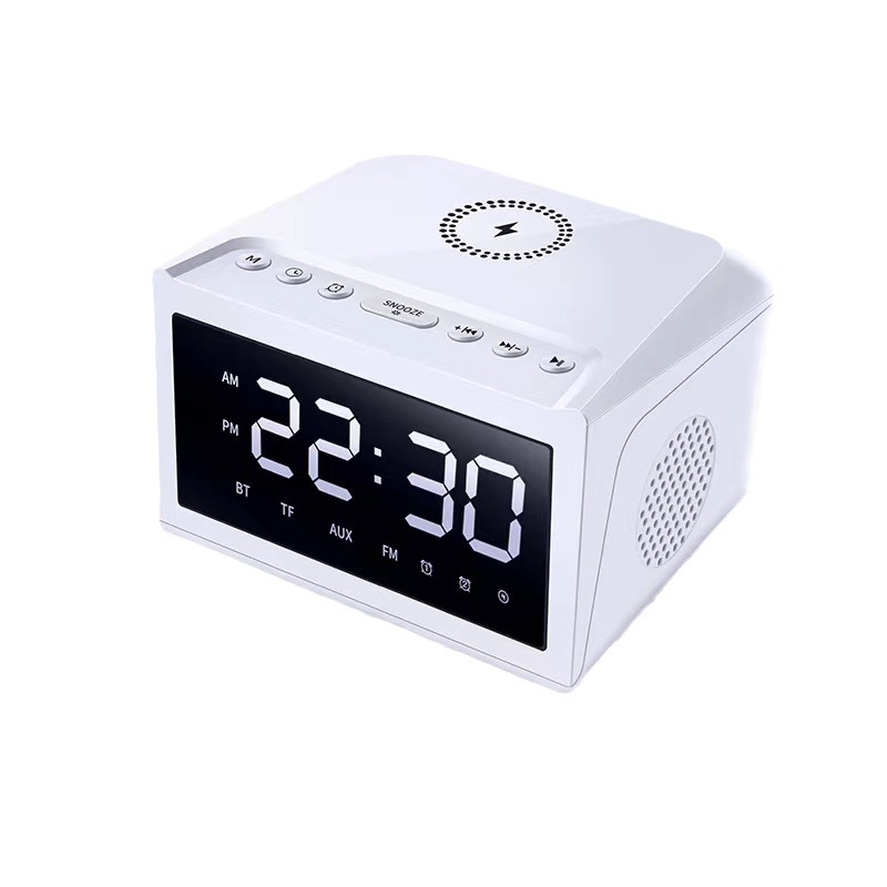Hotel bedside speaker with wireless charging, electronic clock speaker, bedside speaker for hotel supplies displaying time