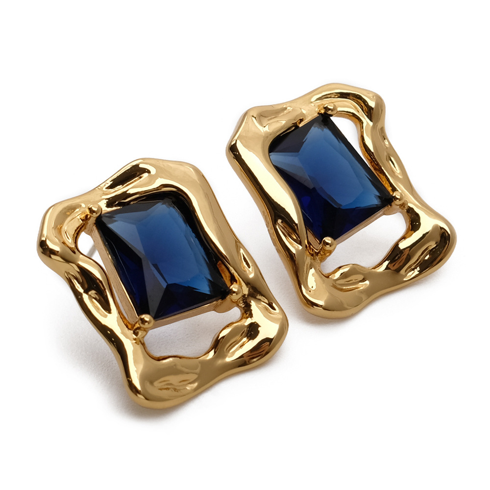 High-Sensitivity Colored Glass Geometric Rectangular Hollow Earrings