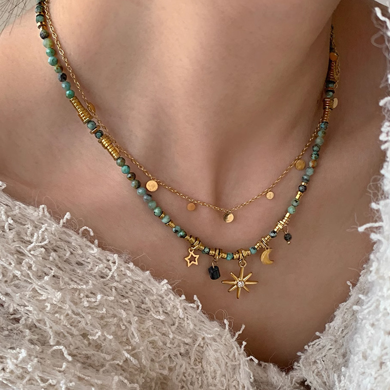 Colorful natural stone beaded necklace niche sunflower autumn winter美拉德 necklace neck accessory women