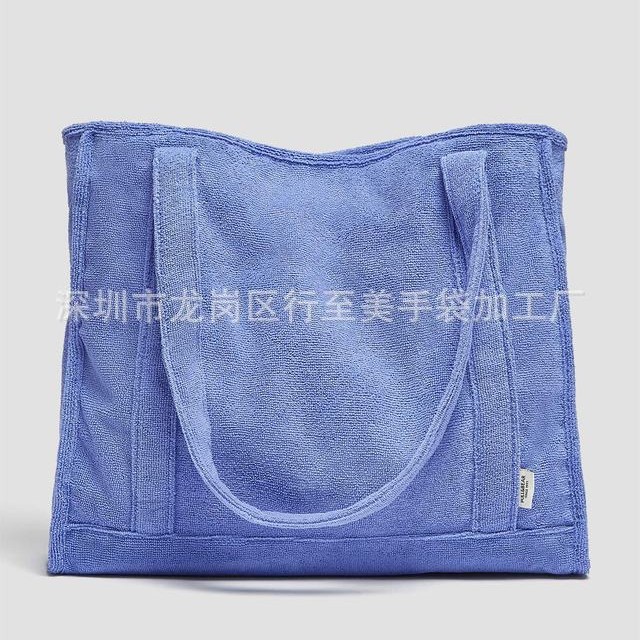 Custom terry cloth handbag shopping bag cotton towel beach bag printable logo mark drawstring zipper crossbody bag