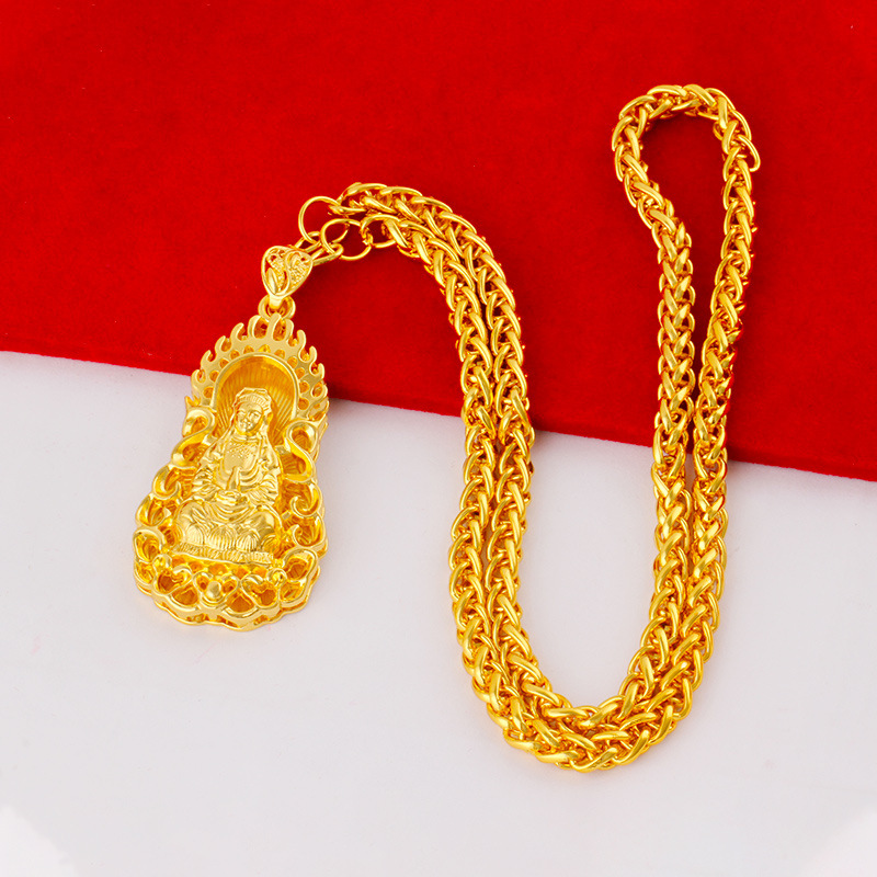 Live-streaming men's gold-plated large pendant necklace flame square dragon brand Guanyin Maitreya Buddha pendant jewelry
