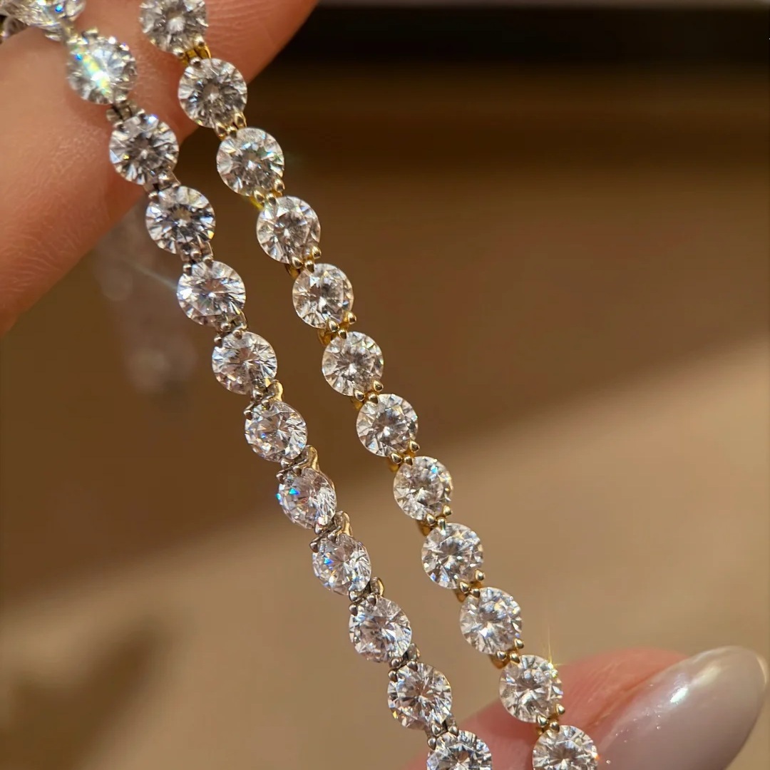 Heavy duty seamless setting sparkling bare diamond lace tennis bracelet brilliant zircon simple layered bangle women