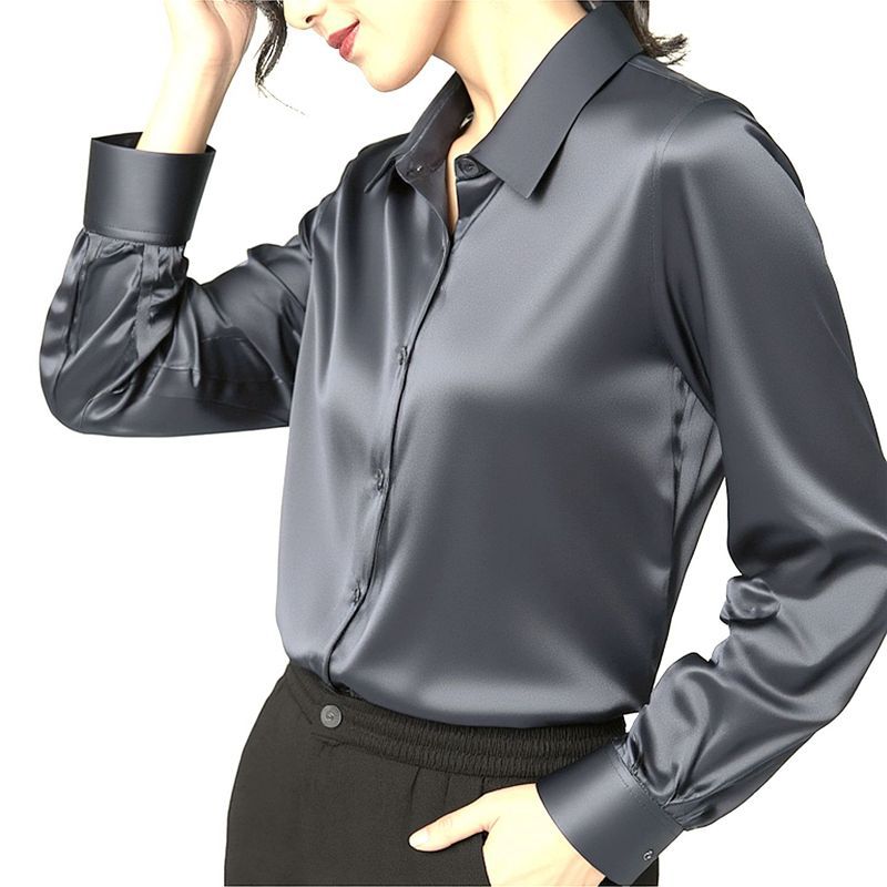 Mulberry silk long-sleeved shirt for women 2026 spring/autumn professional contrasting color commuter shirt slim fit square collar top