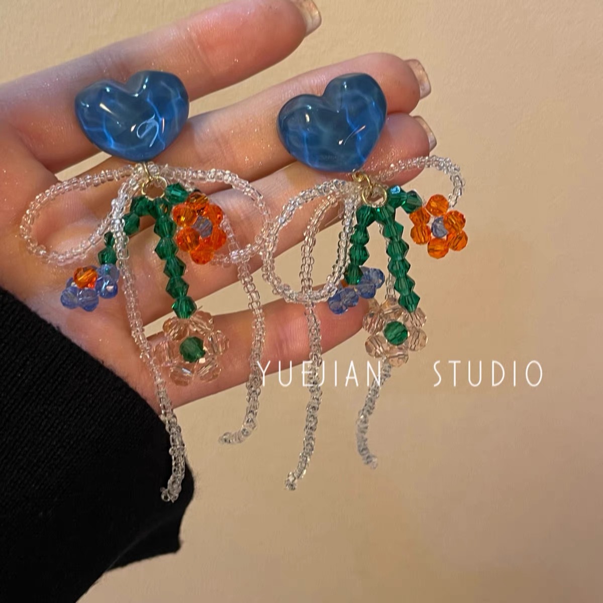 Whimsical ~ colorful dopamine fabric bead earrings women ear studs seaside resort style ear accessories ear cuffs